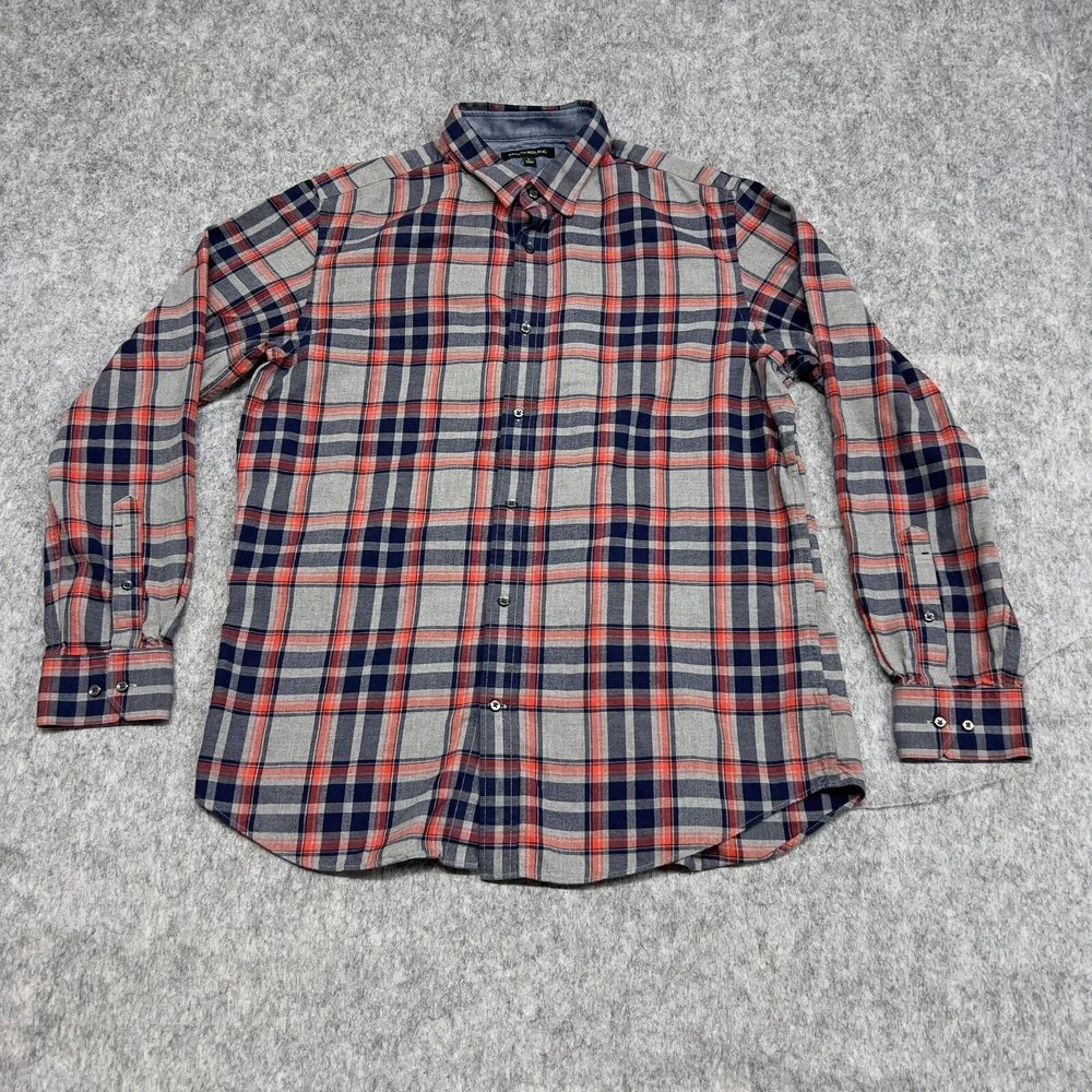 Banana Republic Shirt Mens Large Gray Red Plaid Button Up Casual Preppy Career